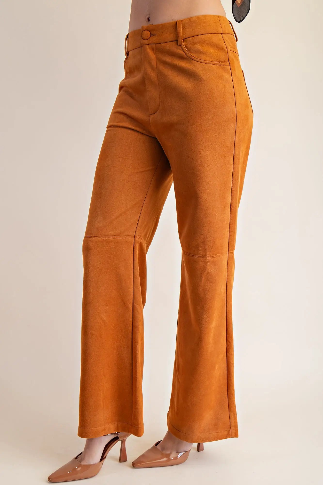 Glam Camel Straight Leg Suede Pants