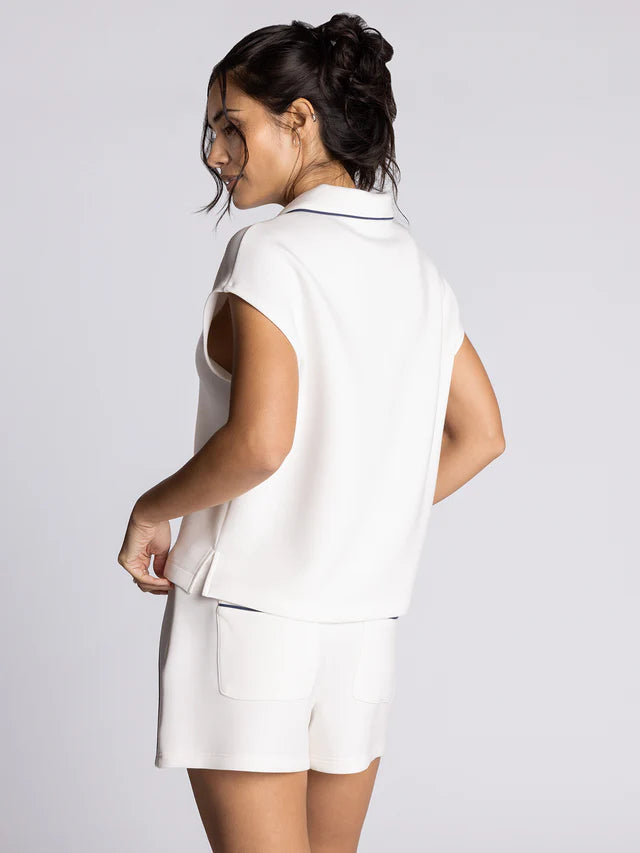 Thread & Supply ivory/navy Collared v neckline