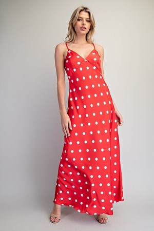 eesome red polka dot maxi dress