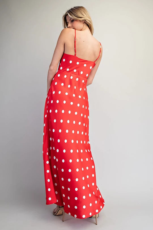 eesome red polka dot maxi dress
