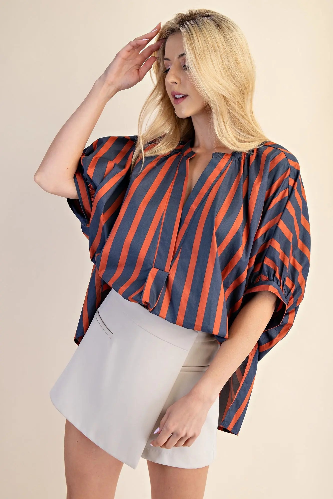 Glam Top Oversized V-neck Striped