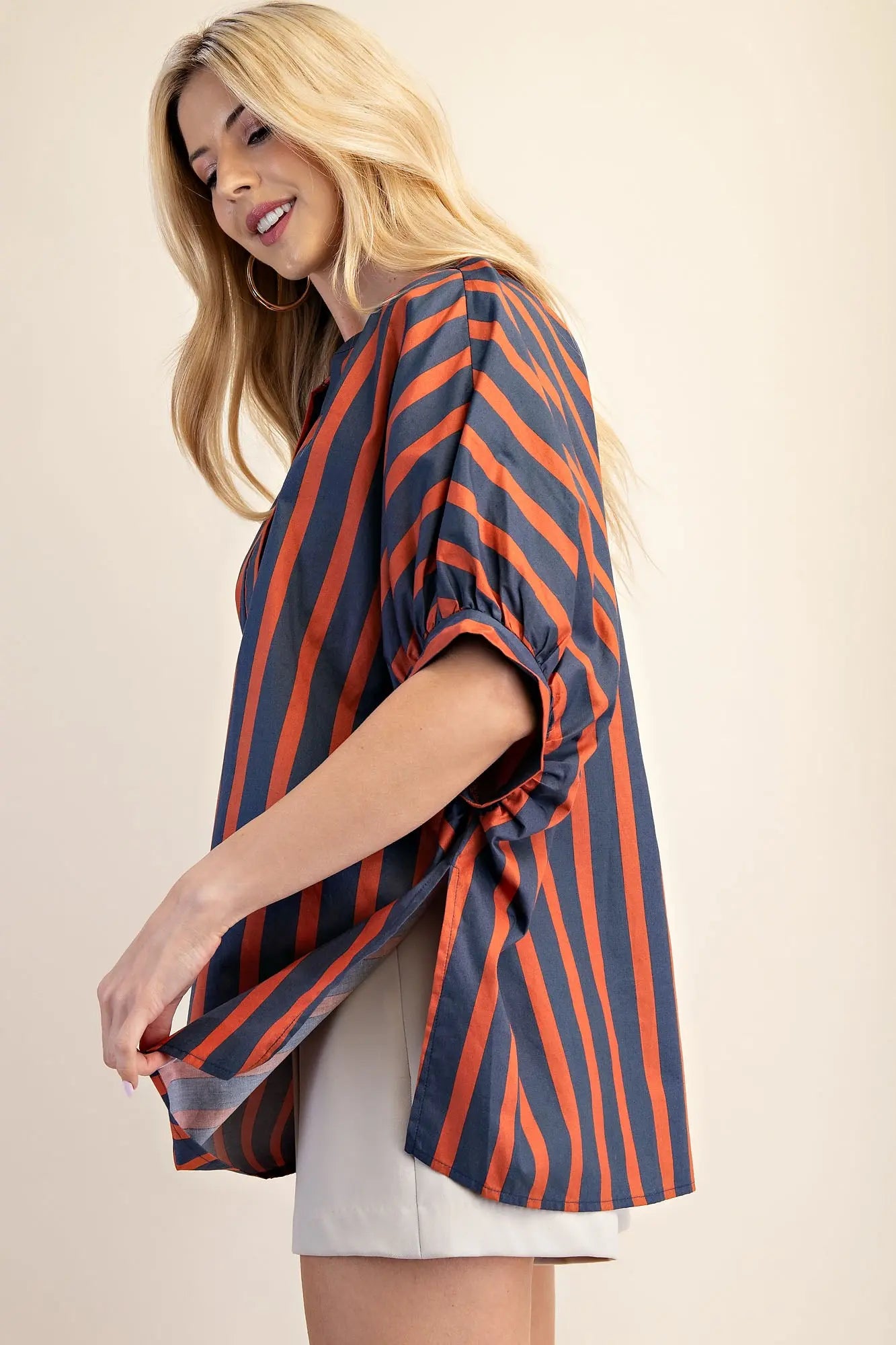 Glam Top Oversized V-neck Striped