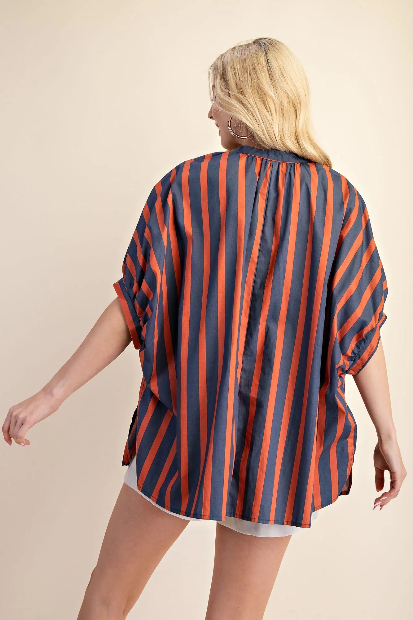 Glam Top Oversized V-neck Striped
