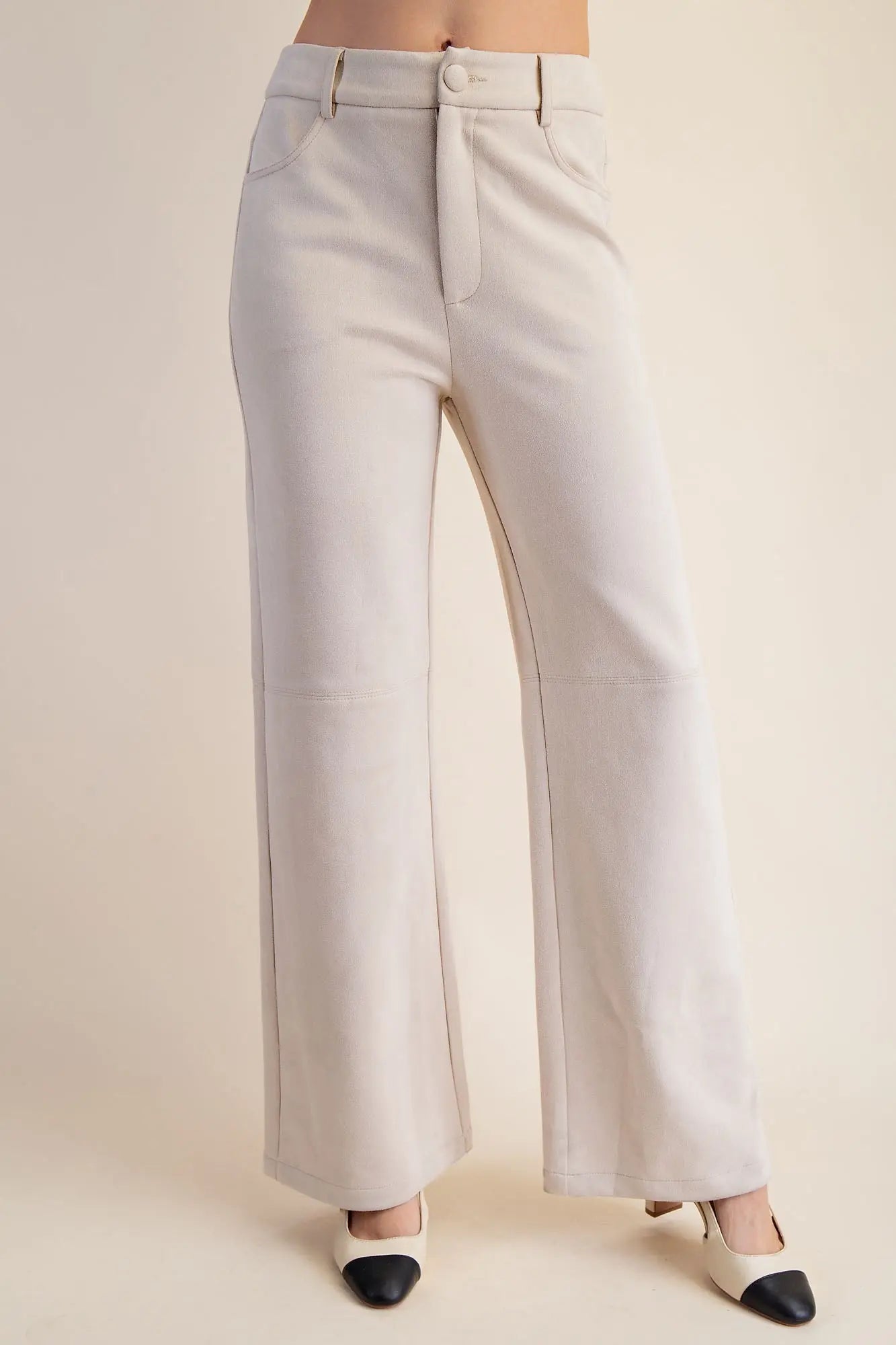 Glam Cream Straight Leg Suede Pants
