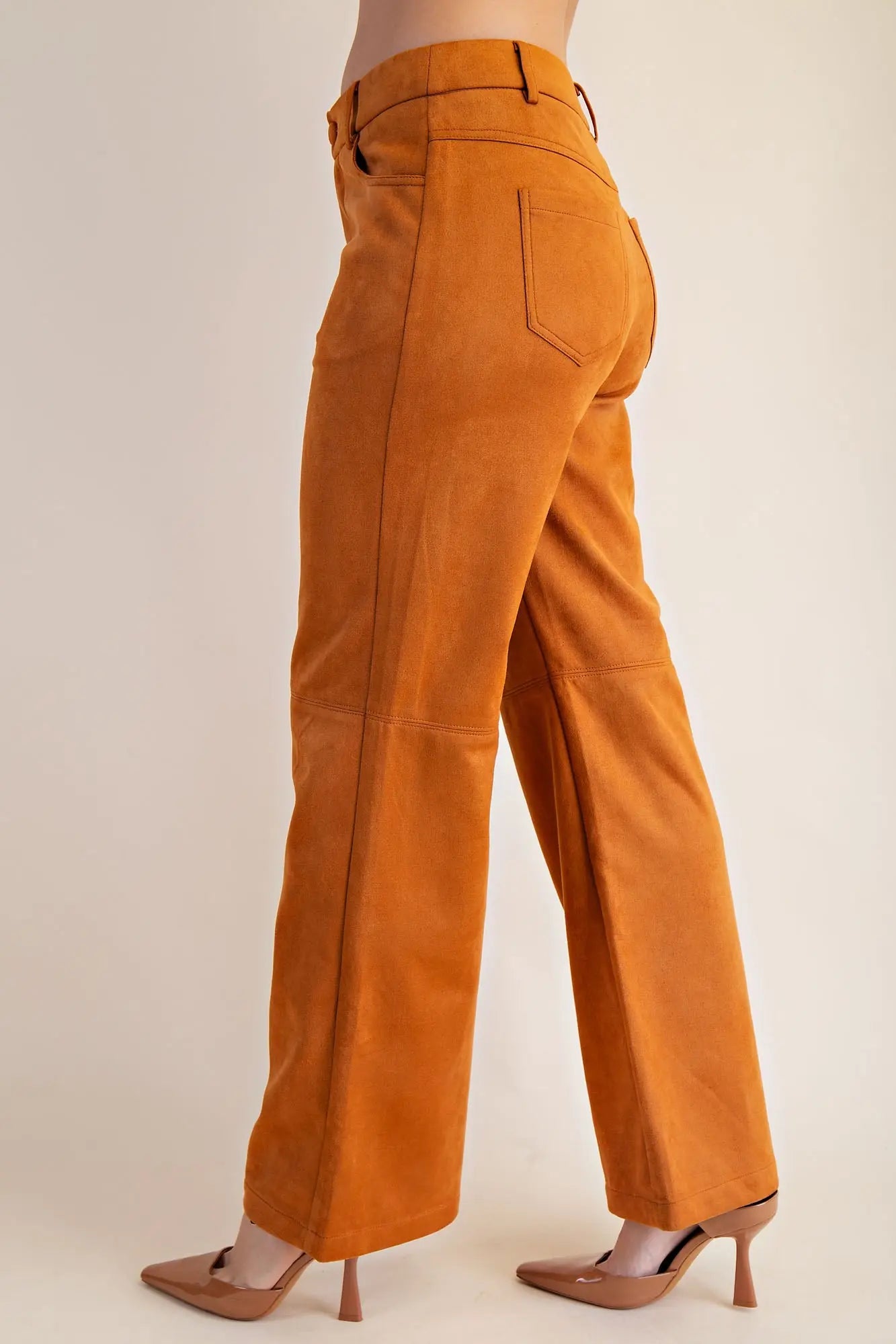 Glam Camel Straight Leg Suede Pants