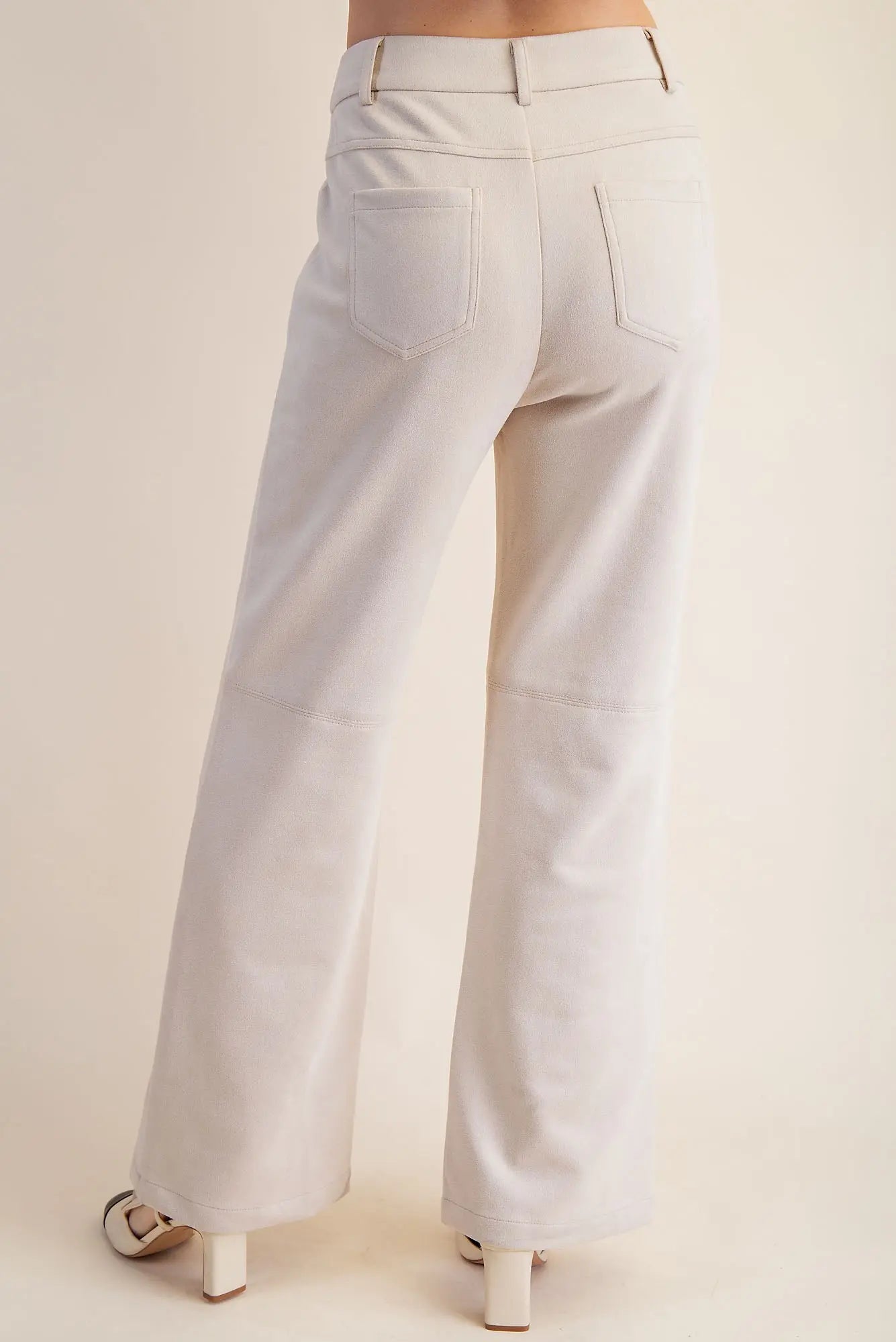 Glam Cream Straight Leg Suede Pants