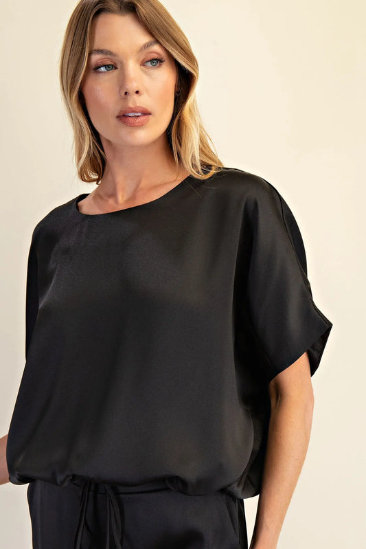 Glam Black Round Neck Short Sleeve Top