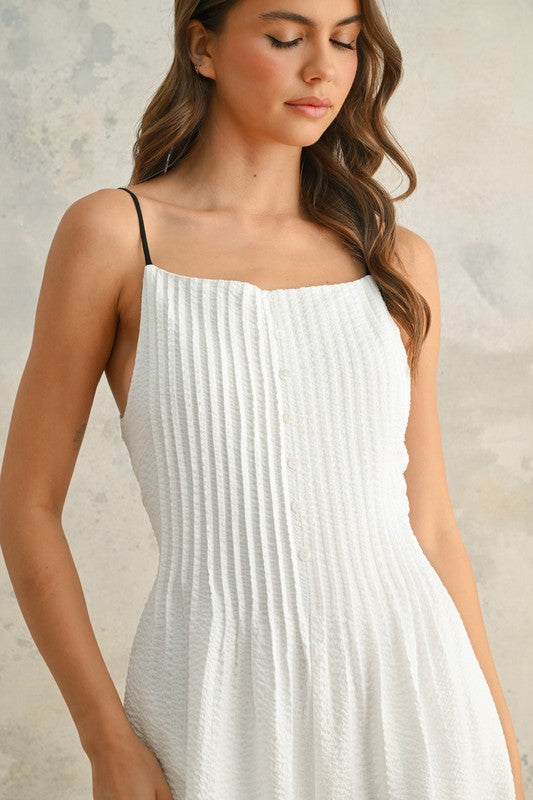 Miou Muse White/black crinkled Fabric jumpsuit with contrast strap