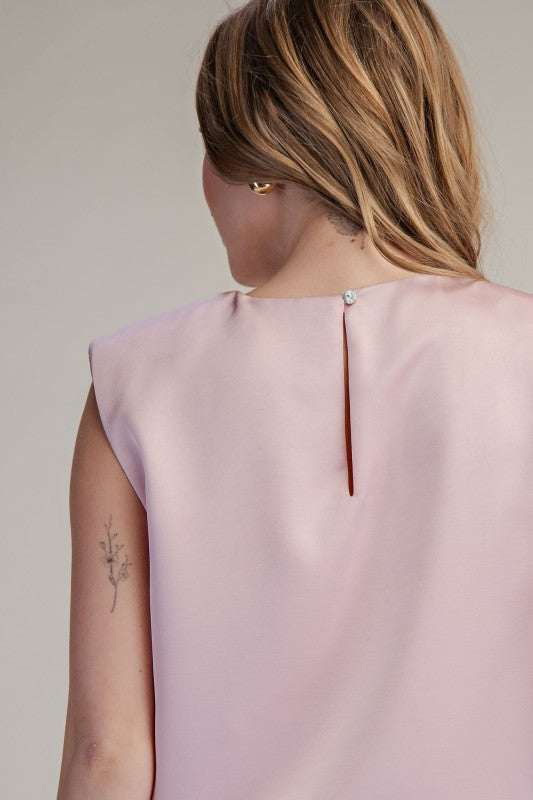 Glam pink round neck shoulder padded top