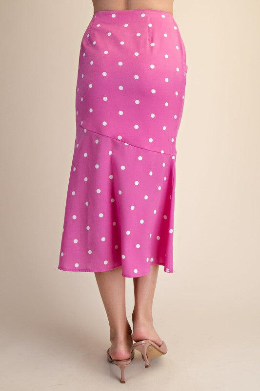 Glam pink white dot midi skirt with slit