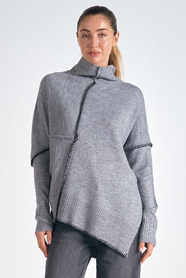 Elan sweater heather gray black stitching