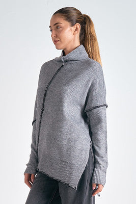 Elan sweater heather gray black stitching