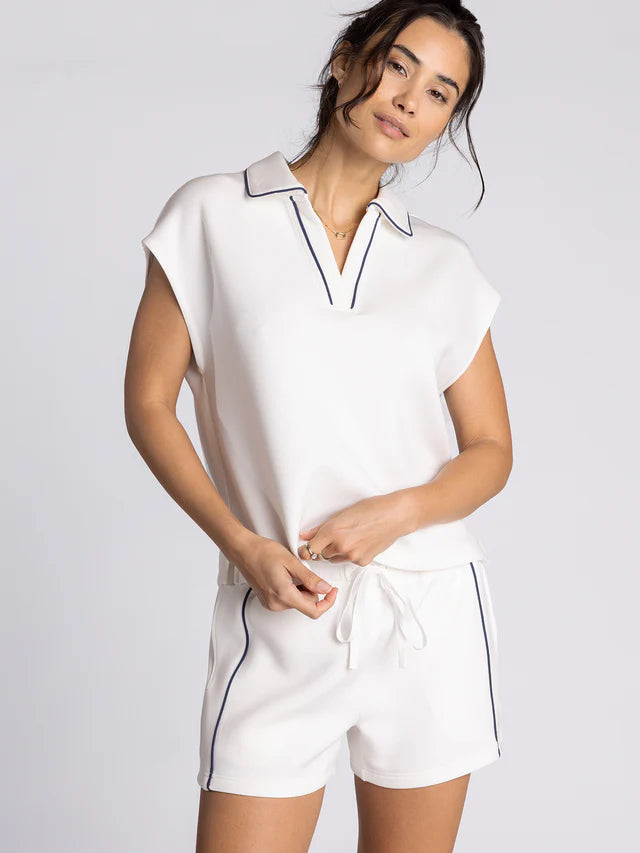 Thread & Supply ivory/navy Collared v neckline