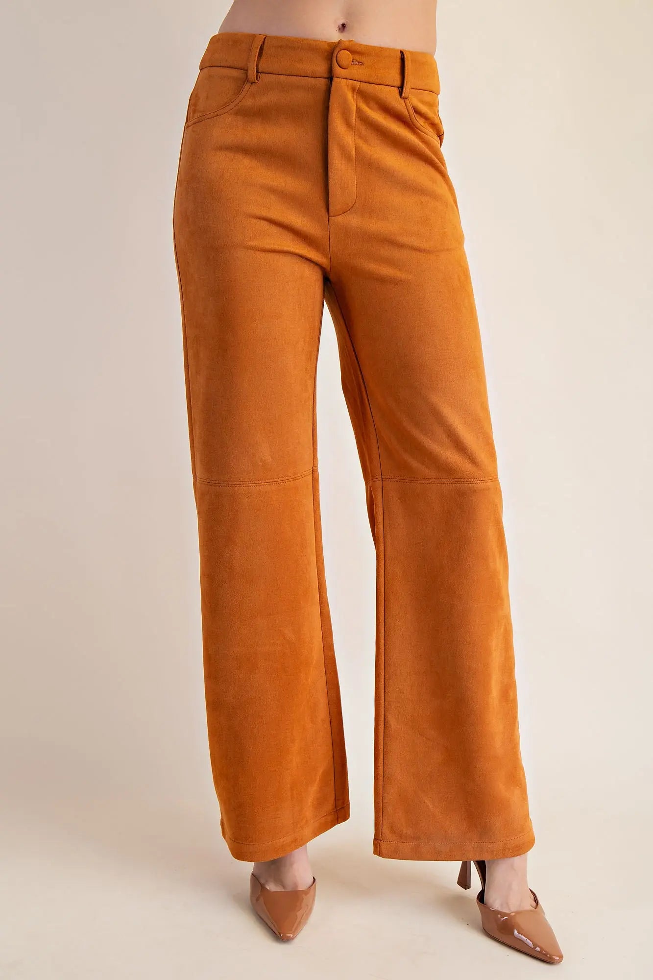 Glam Camel Straight Leg Suede Pants