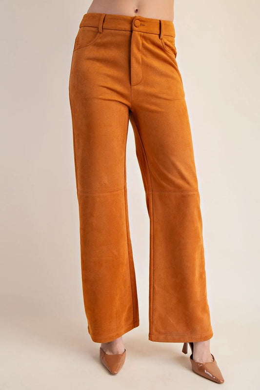 Glam Camel Straight Leg Suede Pants